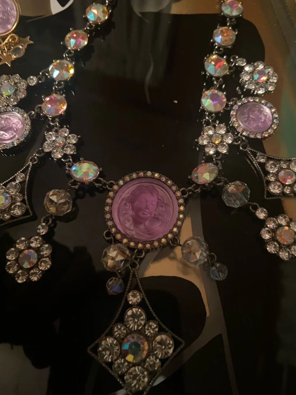 Kirks Folly Aurora Crystal Statement Angel Necklace and Earring Set in Lavender